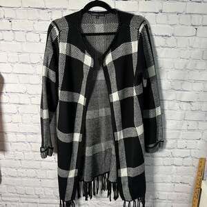 Adrienne Vittadini Open Front Long Black&White Herringbone Sweater Size L